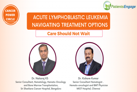 Event poster for webinar Navigating Treatment Options for Acute Lymphoblastic Leukemia with images and titles of the two doctor panelists
