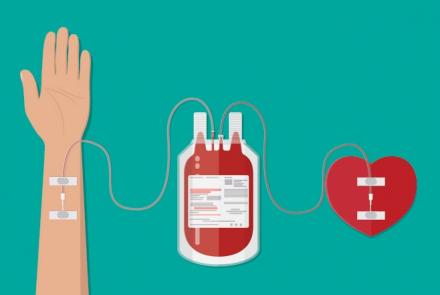 Stock pic of an arm, a bottle of blood and a blood donation message 