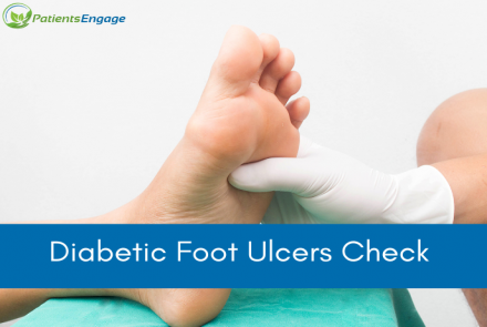 A gloved hand checking the foot for diabetic foot ulcers