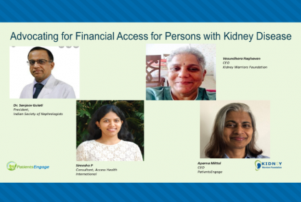 Advocating for financial access for persons with kidney disease with profile pics of Dr Gulati, Vasundhara Raghavan, Aparna Mittal  
