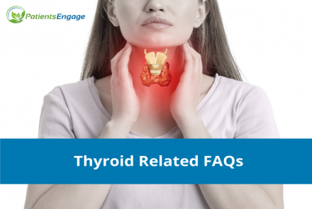 Stock image of woman holding her neck which has an image of a thyroid gland superimposed