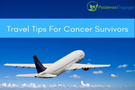 A pic of a plane midflight and overlay of the text Travel tips for Cancer patients