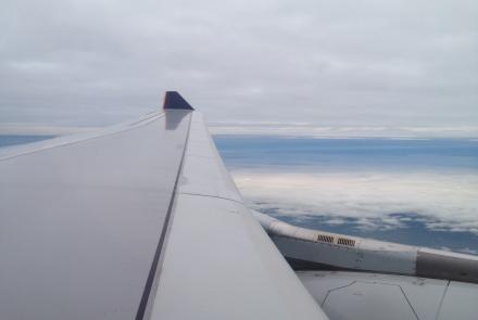 Wing of an aeroplane indicating Air Travel 