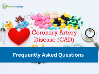 Stock pic of heart and colourful pills and the text Coronary Artery Disease CAD Frequently Asked Questions