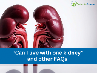 Stock pic of kidneys and the text overlay Can I live with one kidney and other FAQs