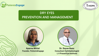 Thumbnail image titled Dry Eyes Disease Management and Prevention with images of opthalmologist Dr. Sayan Basu and moderator and PatientsEngage and IHOPE logo