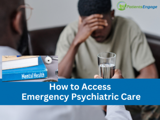 A man in distress and text overlay how to access emergency psychiatric care