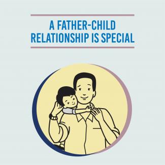 An image which has a vector image of a child on the father's back with the heading - A father child relationship is special