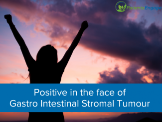 Stock pic of a woman's silhouette and the text Positive in the face of Gastro Intestinal Stromal Tumour