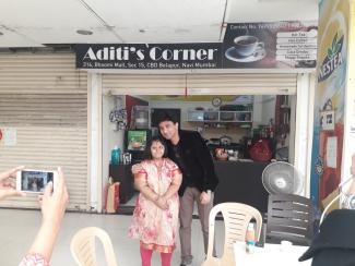 Aditi Verma wth chef Vikas Khanna outside the cafe Aditi's Corner