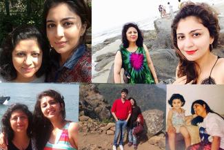 A collage of pictures of Nikita with autism mom Anupama Bakhshi and her brother Pranav