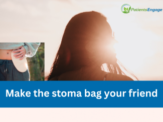 Stock pic of the silhoutte of a woman and an inset image of a stoma bag 