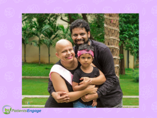 Woman with metastatic breast cancer with her husband and daughter