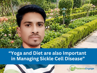 Pictire of a young man in a park and text overlay Yoga and Diet are also important in Managing Sickle Cell Disease
