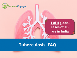 Stock pic of lungs and text overlay on blue strip Tuberculosis FAQ and on red boc 1 of 4 global cases of TB are in India