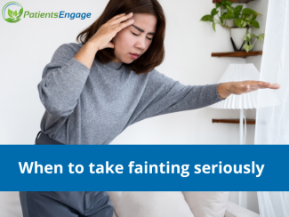 Stock pic of a young woman fainting and the text overlay When to take fainting seriously