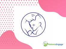 a vector image of a woman Breast Feeding her baby framed in pink 