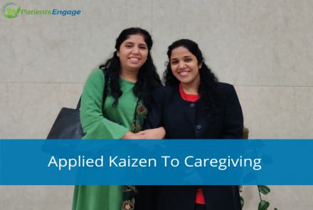 Two young sisters ALS caregives standing together with the text overlay Applied Kaizen to Caregiving 