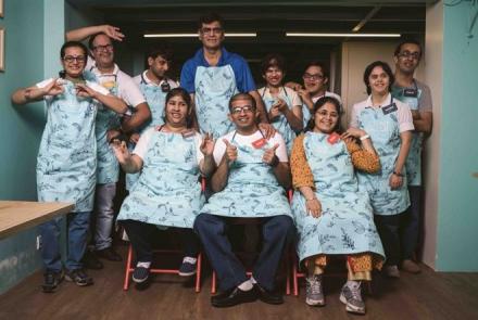 Image description: The team of people with intellectual and development disability who operate Cafe Arpan, a Juhu Mumbai snacks cafe 