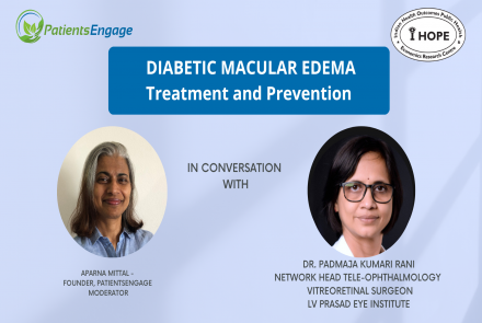 Profile Pictures of two women - moderator on left and Dr Padmaja on the right and the topic DME Treatment and Prevention 