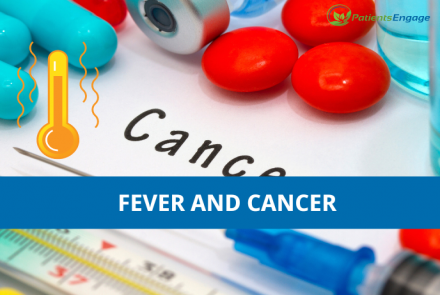 Stock pic showing medicines thermometer and overlay text Fever and Cancer  