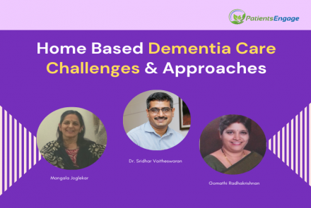 Pictures of the three panelists and the title Home Based Dementia Care Challenges and Approaches