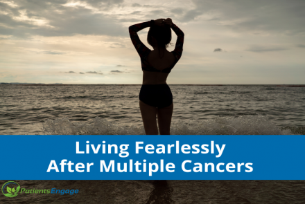 Stock pic of an Indian woman and the text overlay Living Fearlessly After Multiple Cancers