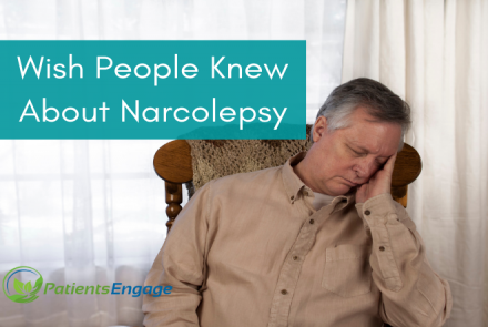 A man dozing off on his chair and text overlay of I wish people knew about narcolepsy
