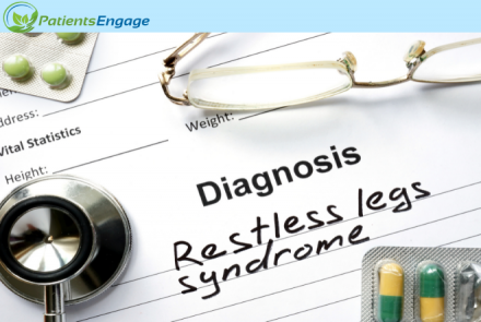 Image with a stethoscope, capsules, spectacles and image Diagnosis Restless Legs Syndrome
