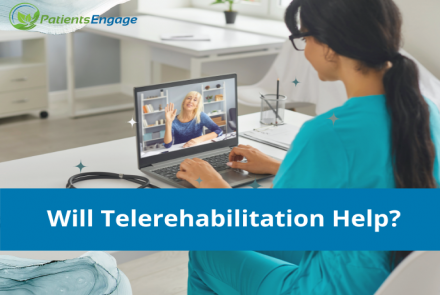 Telerehab consult in progress and text overlay Will Telerehabilitation help?