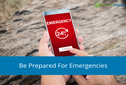 A person calling emergency services and the text Be Prepared For Emergencies 