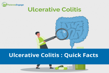 Graphic image depicting intestines and the text Ulcerative Colitis: Quick Facts as an overlay