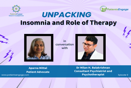 Podcast Cover with headshots of Dr Milan Balakrishnan and Aparna Mittal and the title Unpacking Insomnia and Role of Therapy 