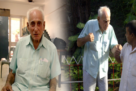 Two juxtaposed images of Parkinsons Patient Mr Zend Merwan Zend in a light shirt
